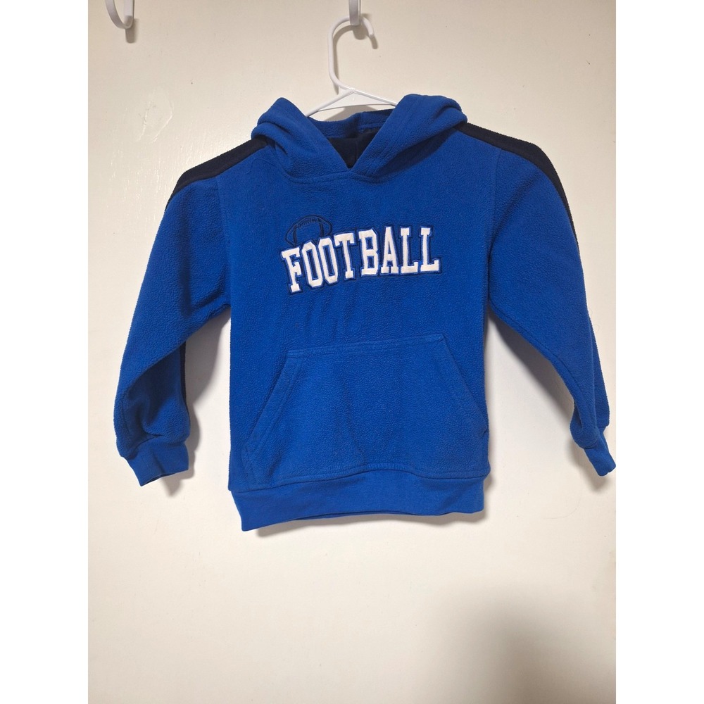 Athletic Works Boys Sz 5 Blue Fleece Football Hoodie Pullover Pocket Sweatshirt